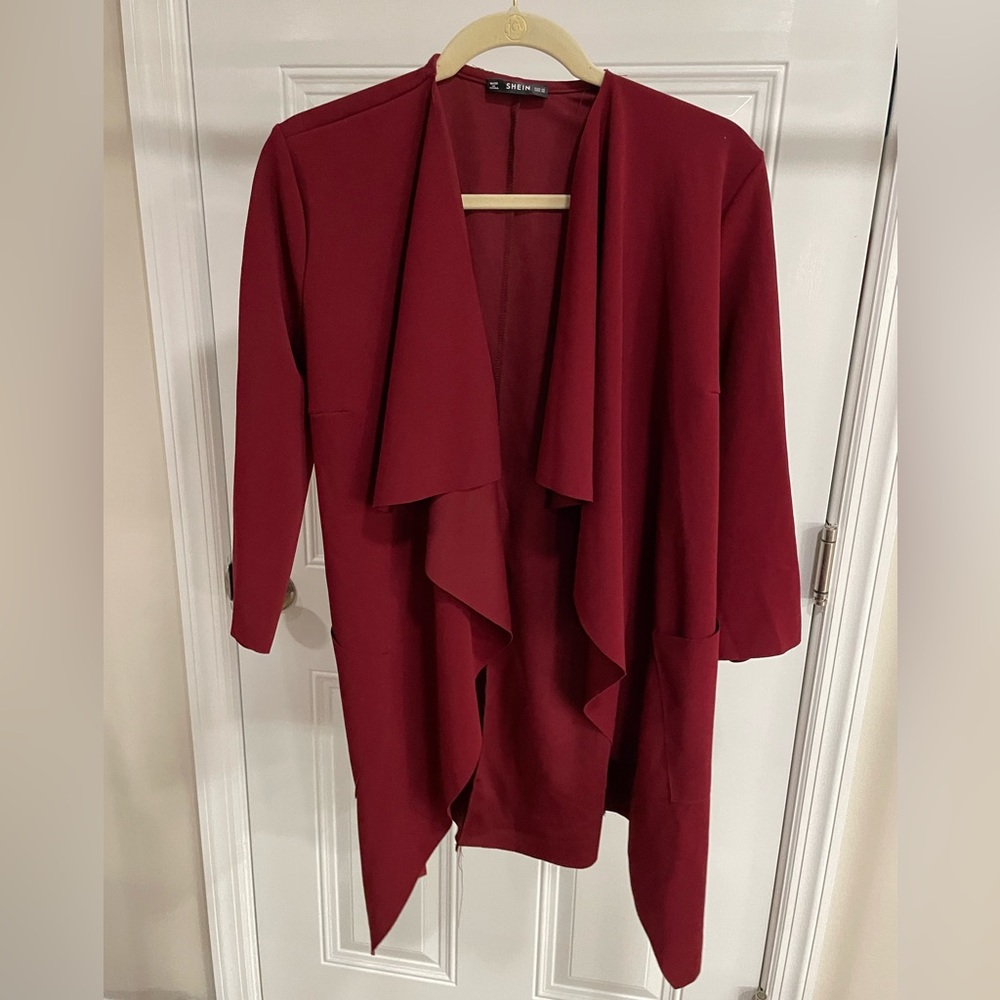Burgundy Polyester Jacket SHEIN